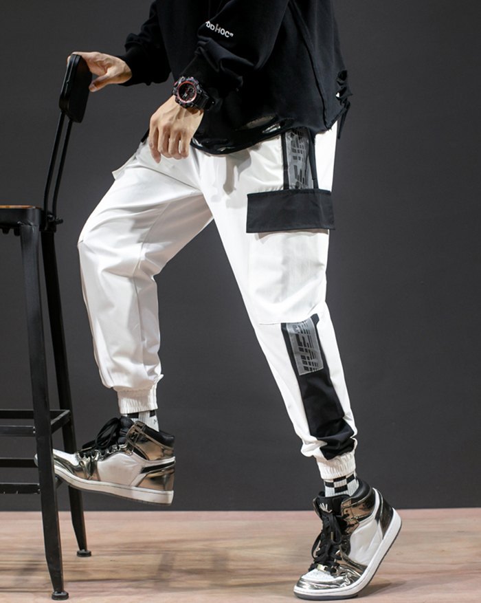EMMIOL Men's Colorblock Letter Print Cargo Pants