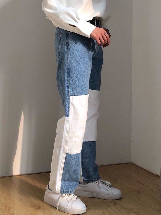 EMMIOL Colorblock Patchwork Jeans für Herren