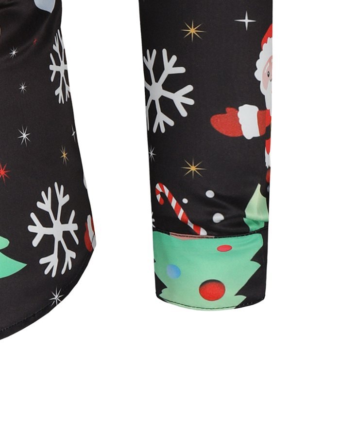 EMMIOL Camisa con estampado navideño de Papá Noel para hombre