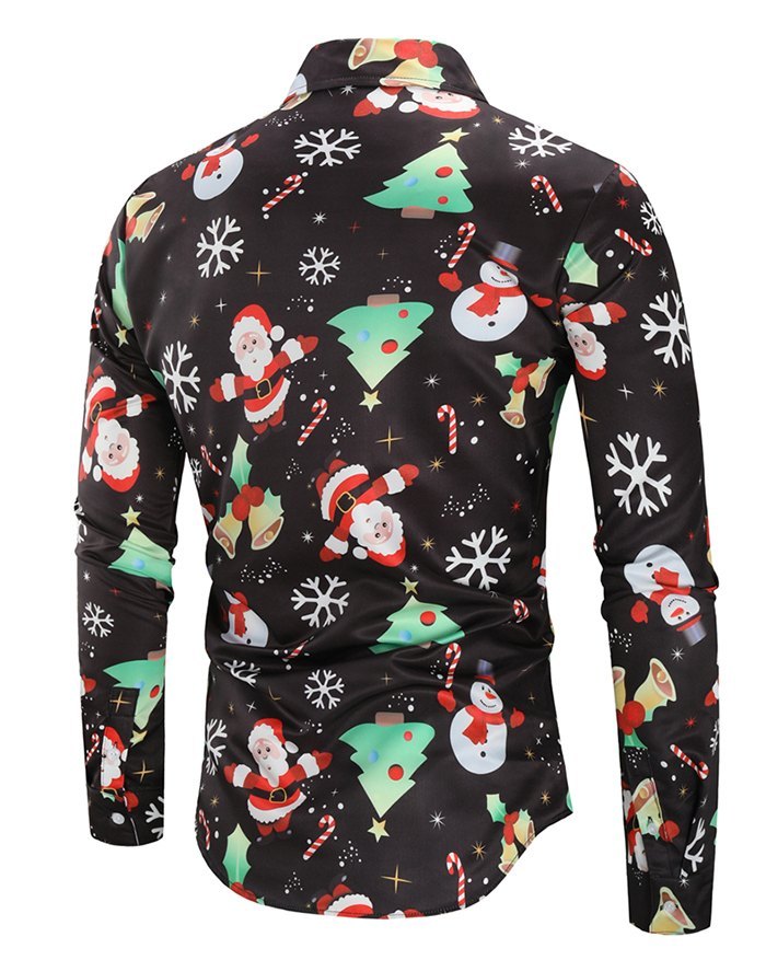 EMMIOL Camisa con estampado navideño de Papá Noel para hombre