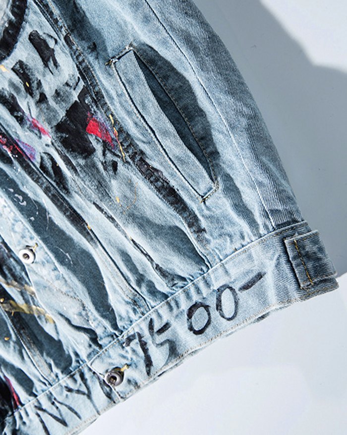 EMMIOL Chaqueta vaquera con estampado de graffiti High Street para hombre