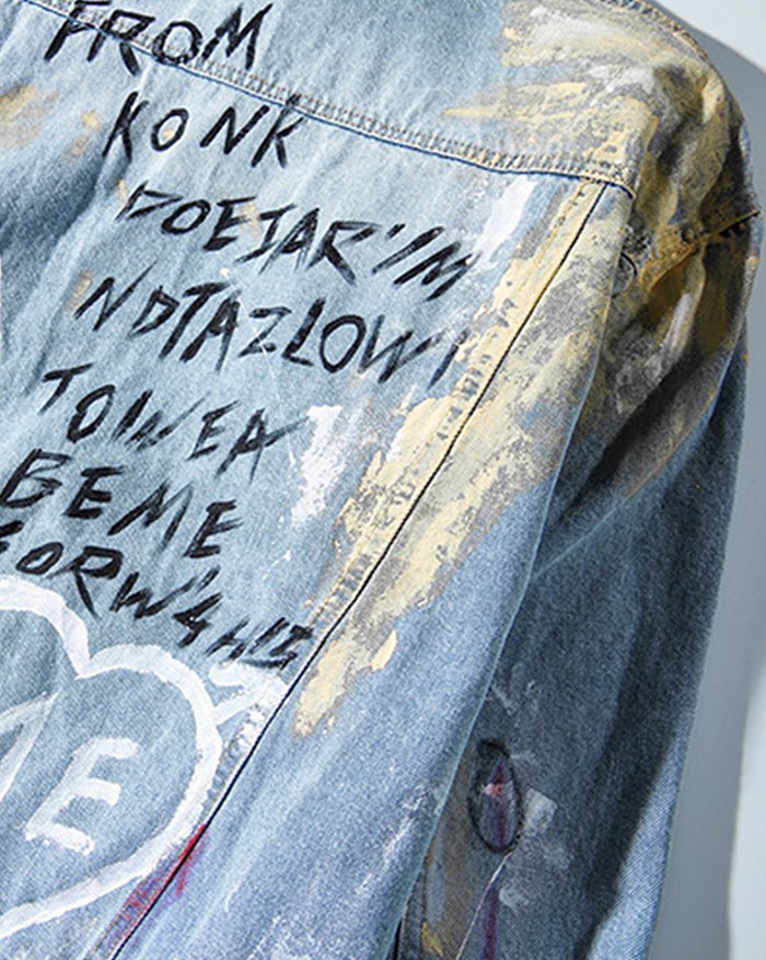EMMIOL Chaqueta vaquera con estampado de graffiti High Street para hombre