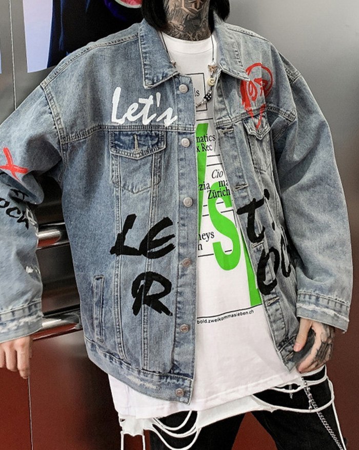 EMMIOL Chaqueta vaquera con estampado High Street Eye para hombre