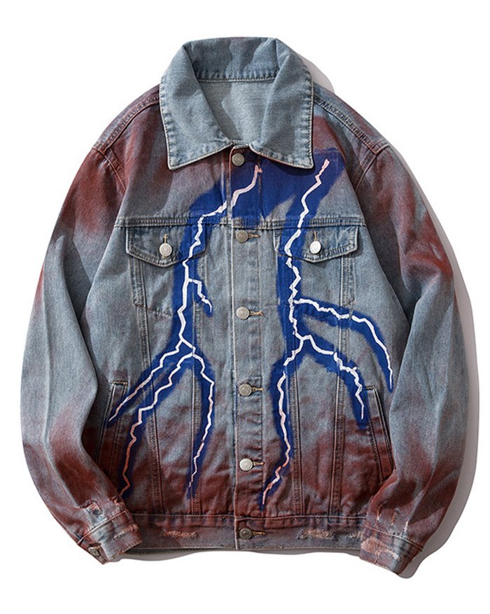 2022 Giacca da uomo in denim con fulmini High Street Blu XL In Giacca  Online Store. Best For Sale | Emmiol.com