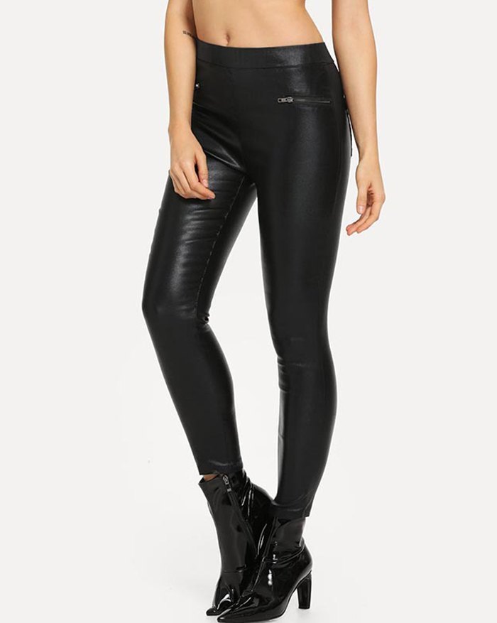 EMMIOL Legging con cerniera in pelle rivestita