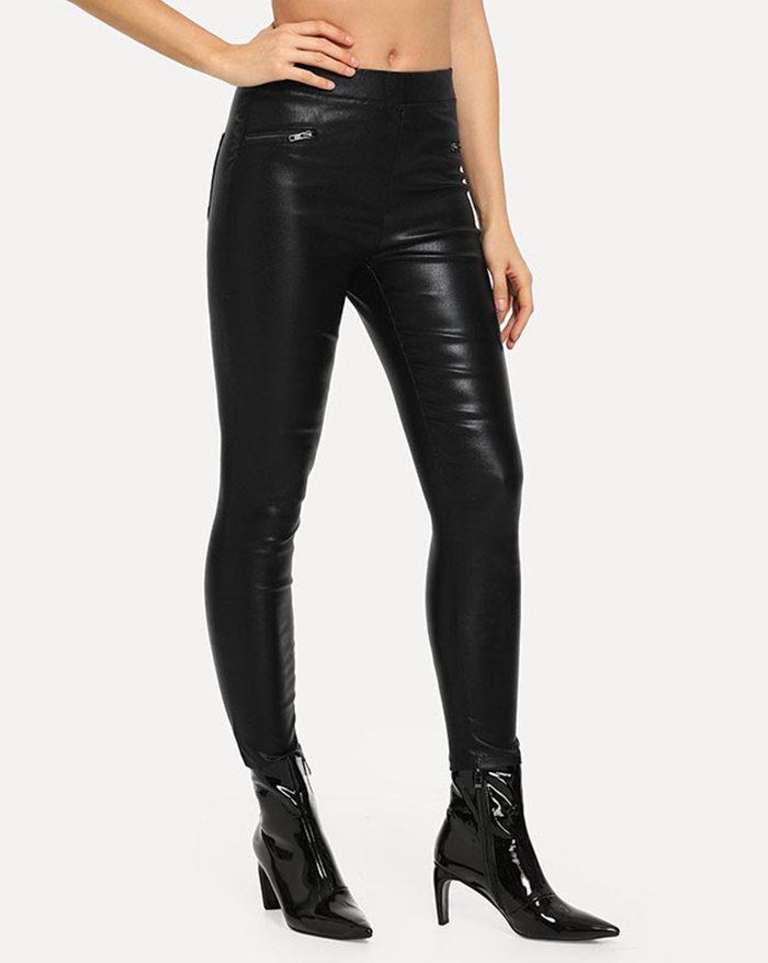 EMMIOL Legging con cerniera in pelle rivestita