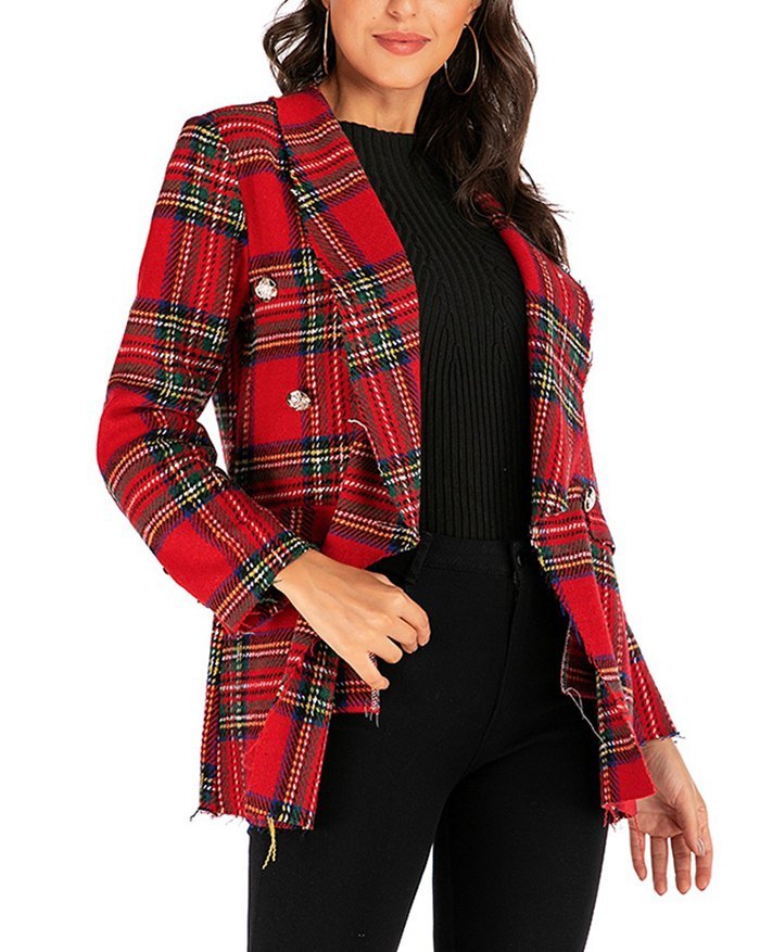 EMMIOL Reversible Tweed Plaid Blazer
