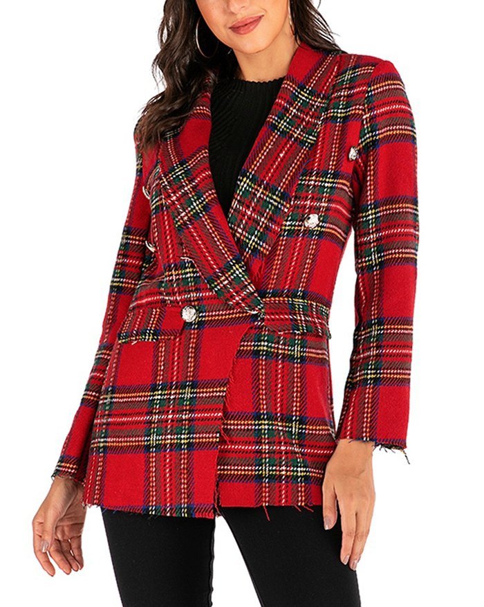 EMMIOL Reversible Tweed Plaid Blazer
