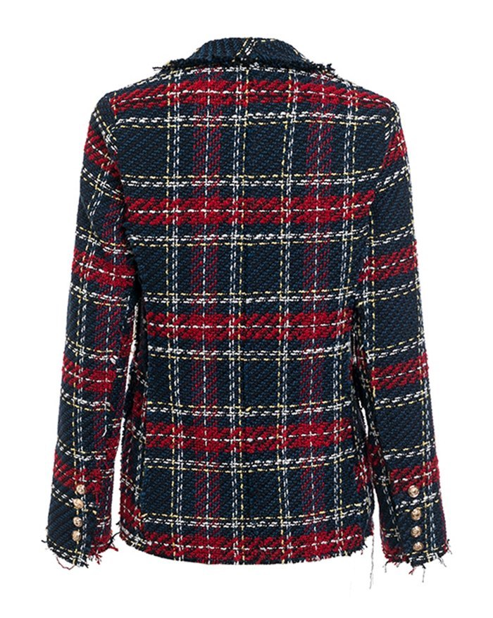 EMMIOL Blazer casual de tweed a cuadros
