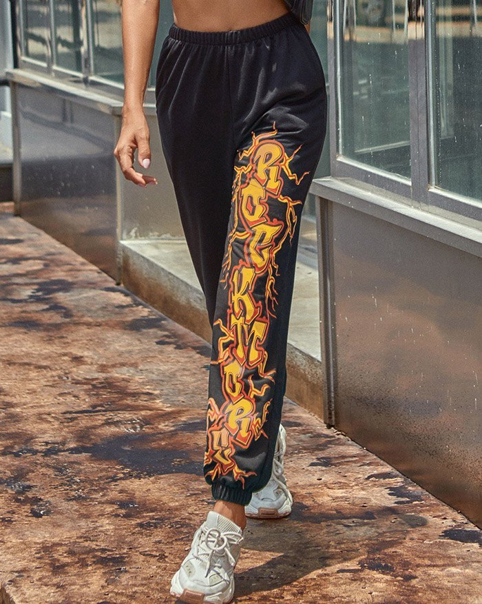 EMMIOL Pantalones jogger estampados de cintura alta