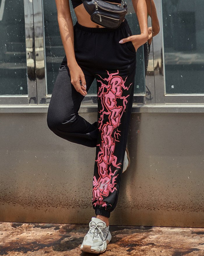 EMMIOL Pantalones jogger estampados de cintura alta