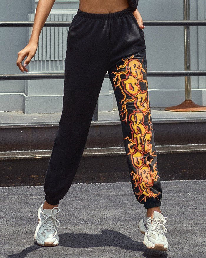EMMIOL Pantalones jogger estampados de cintura alta