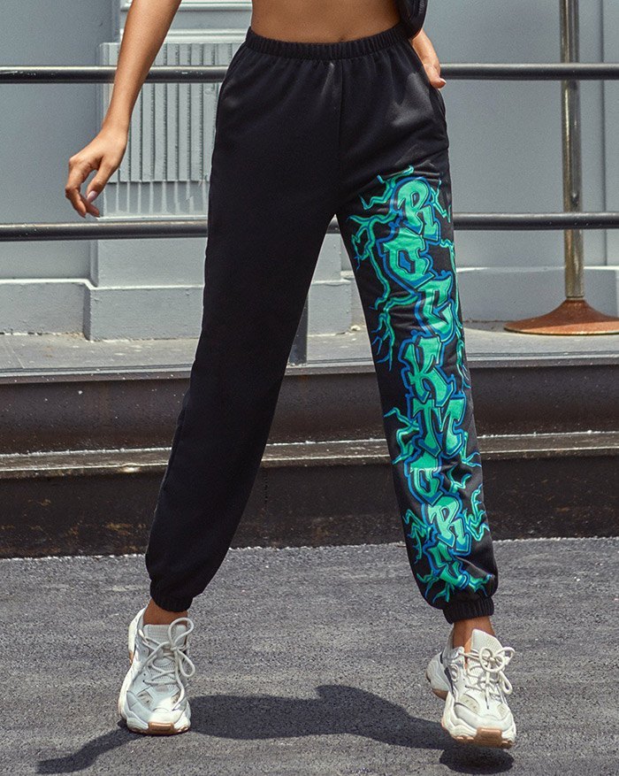 EMMIOL Pantalones jogger estampados de cintura alta