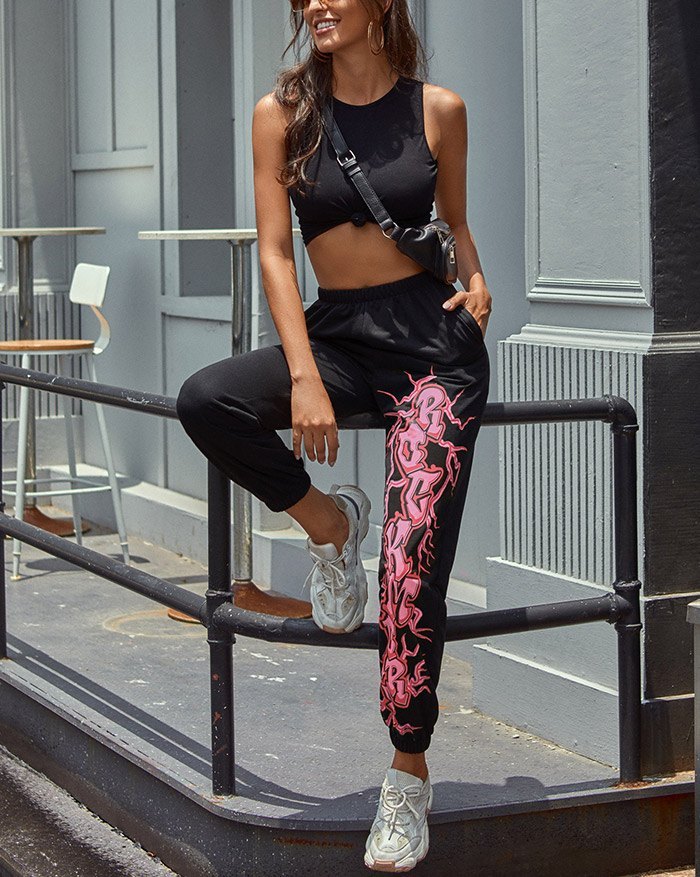 EMMIOL Pantalones jogger estampados de cintura alta
