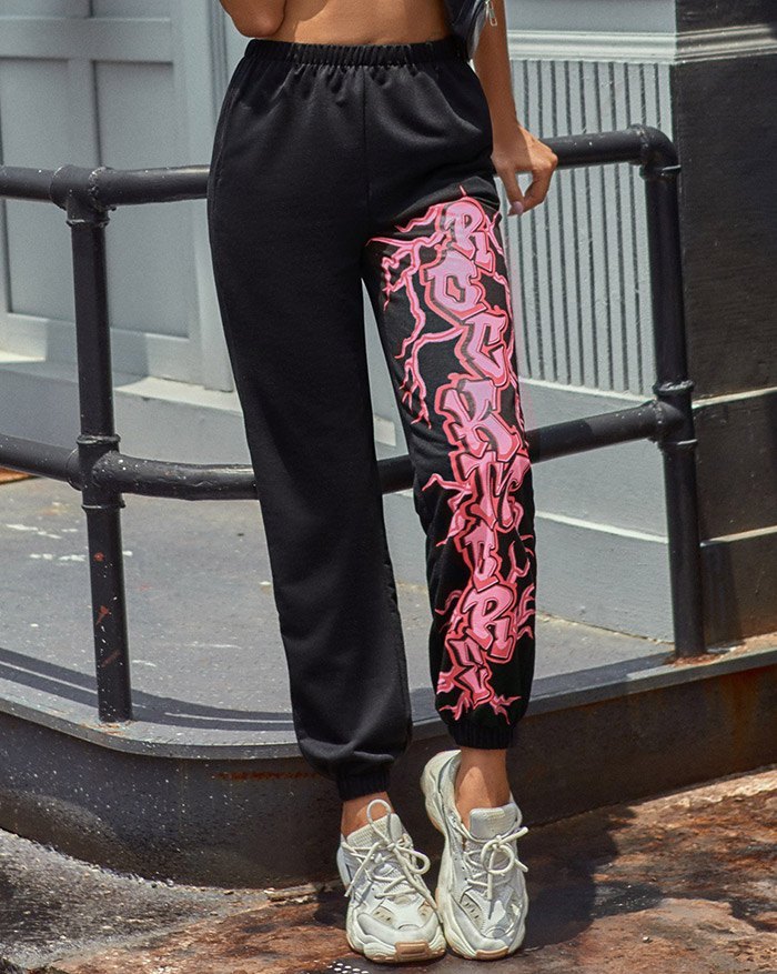 EMMIOL Pantalones jogger estampados de cintura alta