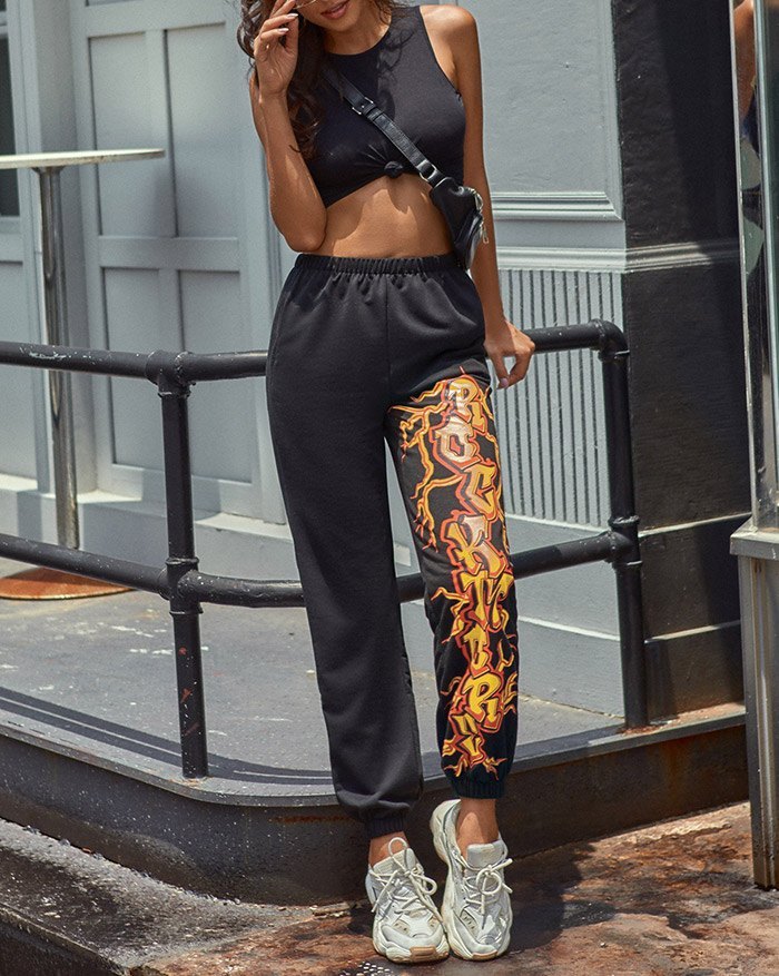 EMMIOL Pantalones jogger estampados de cintura alta