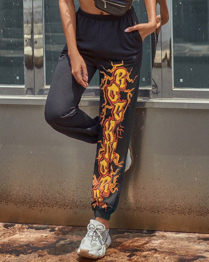 EMMIOL Pantalones jogger estampados de cintura alta