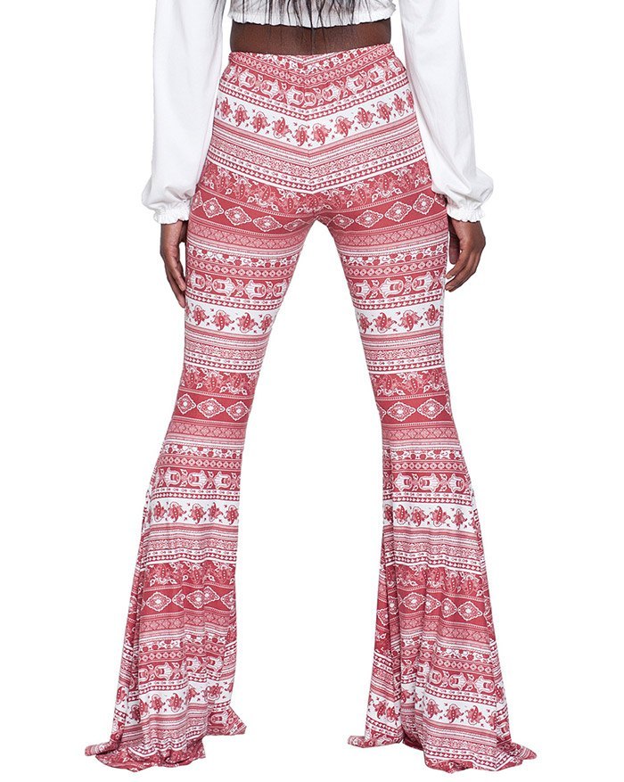 EMMIOL Pantalones de campana con estampado rosa rosa