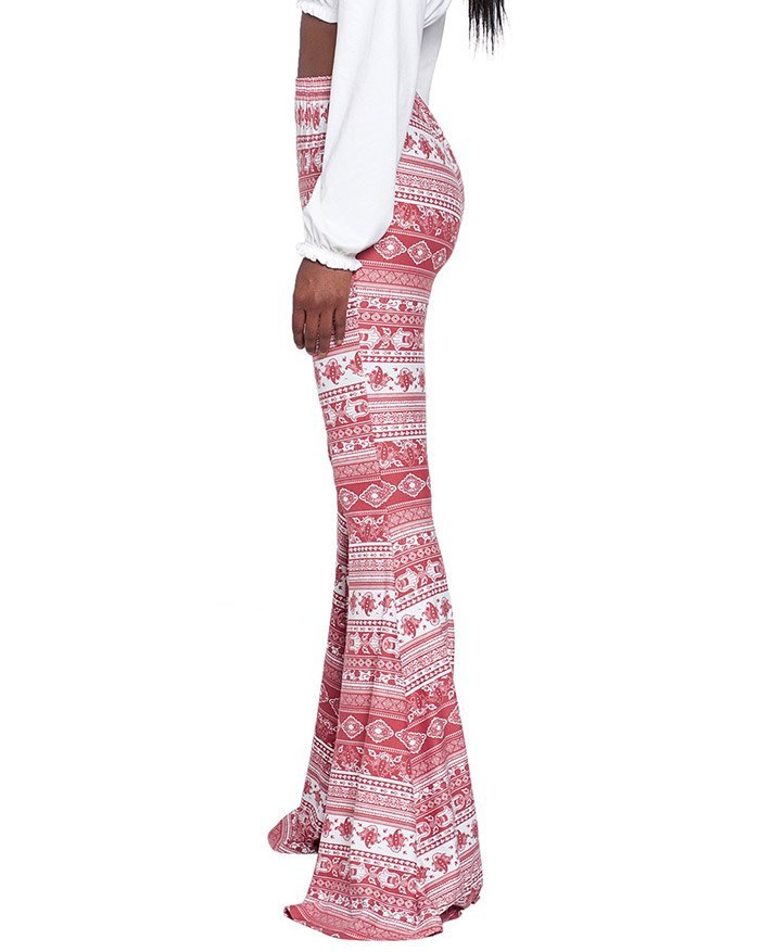 EMMIOL Pantalones de campana con estampado rosa rosa