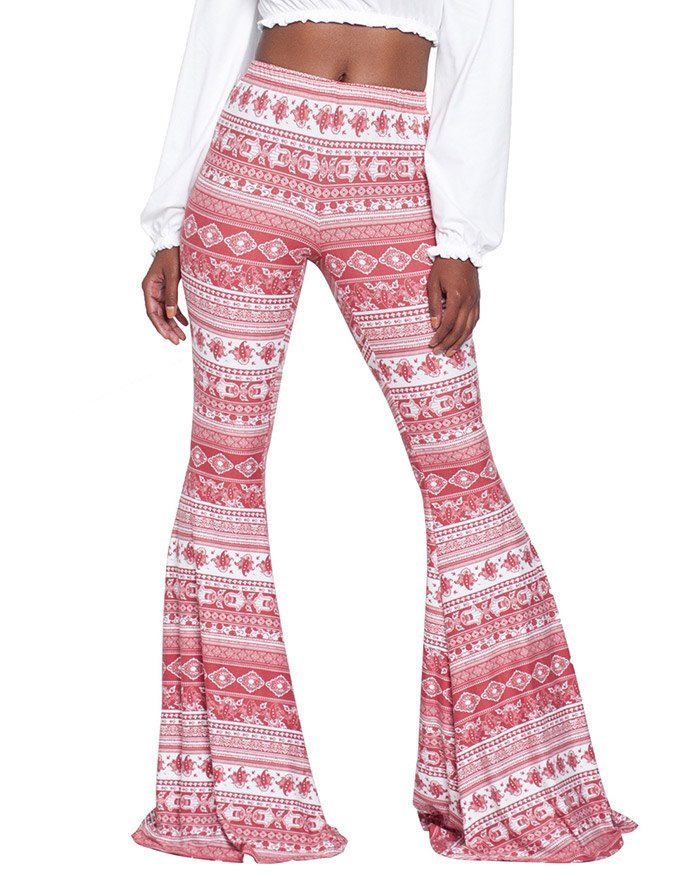 EMMIOL Pantalones de campana con estampado rosa rosa