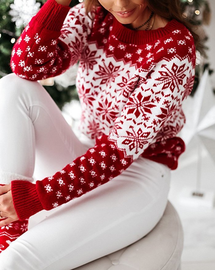 EMMIOL Ugly Christmas Snowflake Knitted Sweater