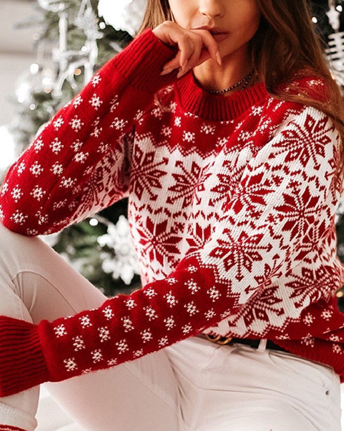 EMMIOL Ugly Christmas Snowflake Knitted Sweater