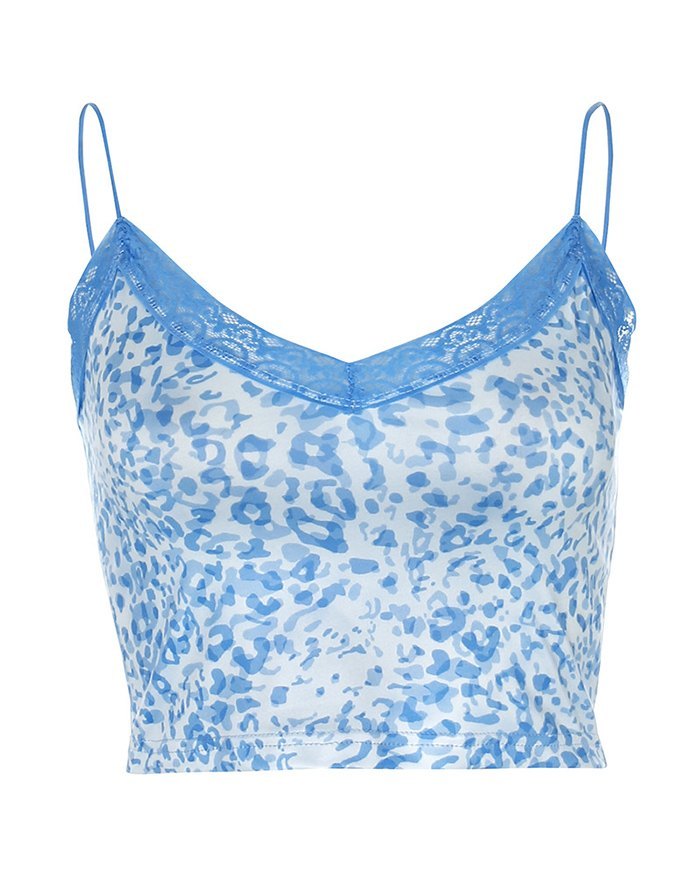 EMMIOL Lace Trim Leopard Print Cami Top