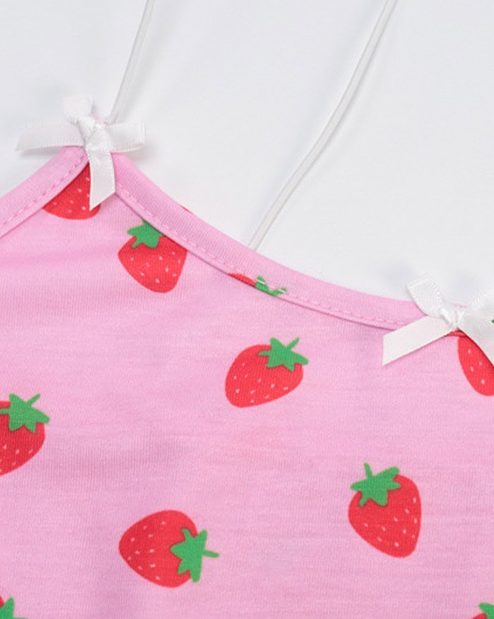 EMMIOL Top de tirantes corto con lazo y estampado de fresas