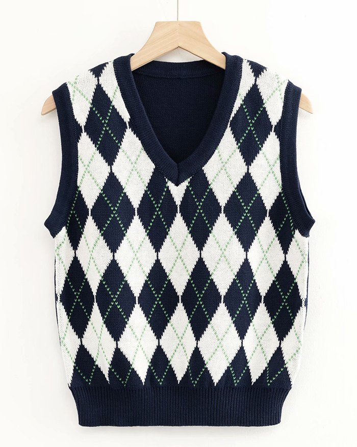 EMMIOL All-Match Vintage Argyle Sweater Weste