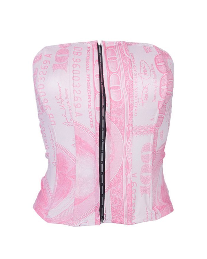 EMMIOL Printed Zipper Bustier