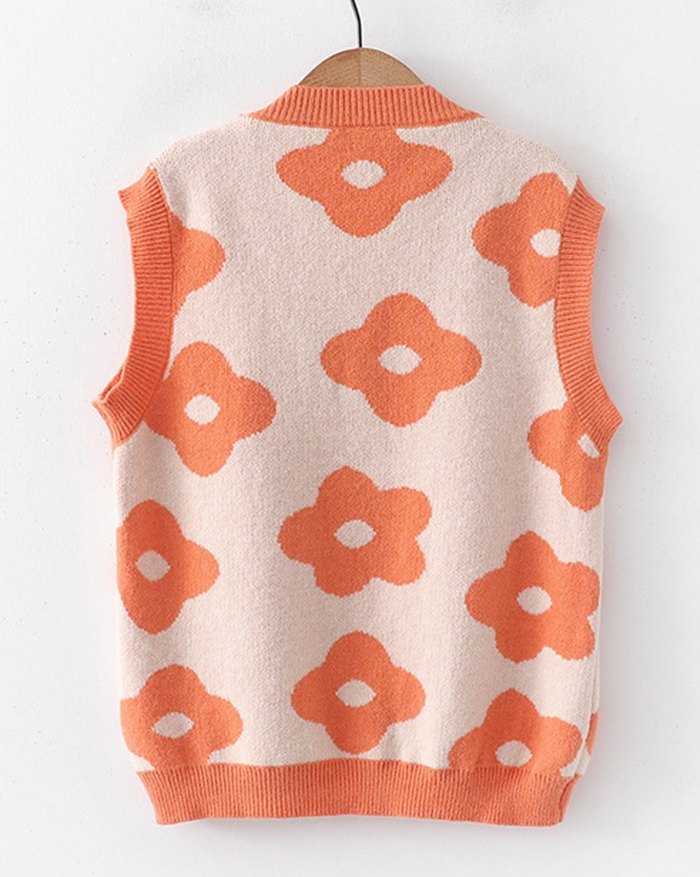 2022 Floral Print Jacquard Sweater Vest 