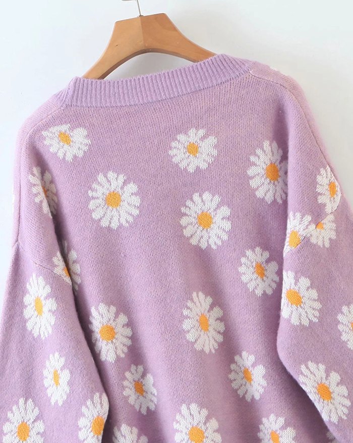 Emmiol Spedizione gratuita 2025 Cardigan jacquard margherita Viola