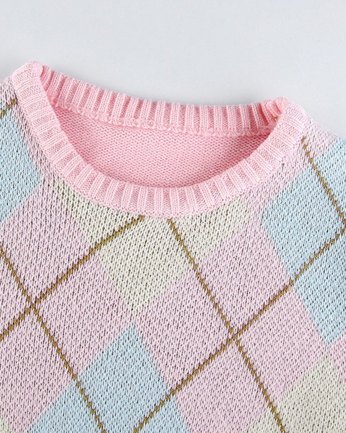 EMMIOL Argyle Contrast Color Sweater