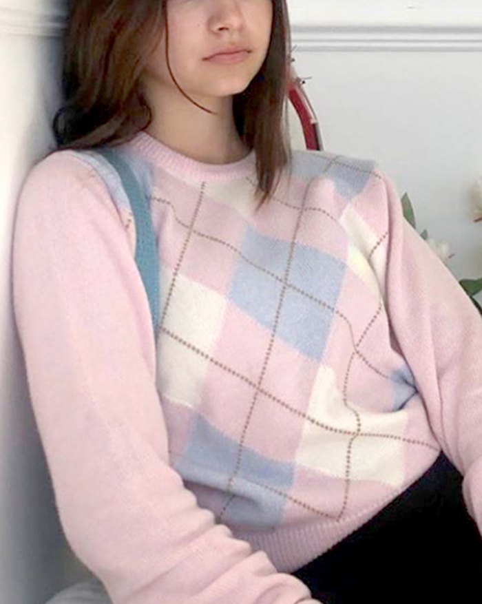 EMMIOL Argyle Contrast Color Sweater