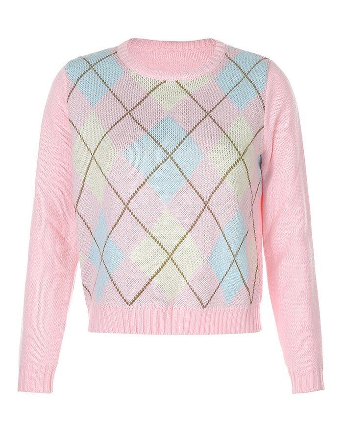 EMMIOL Argyle Contrast Color Sweater