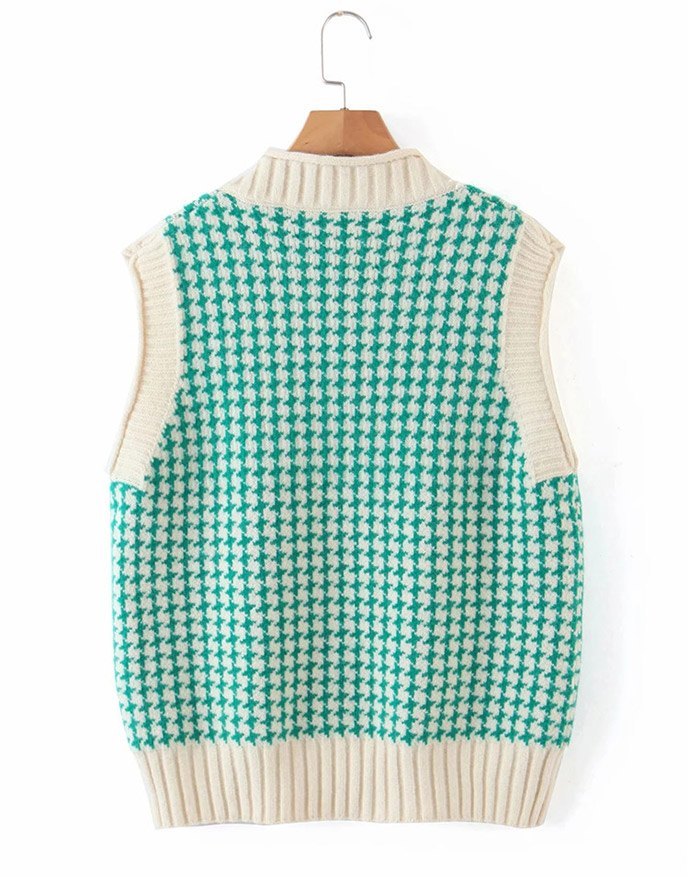 EMMIOL Houndstooth Pattern Sweater Vest