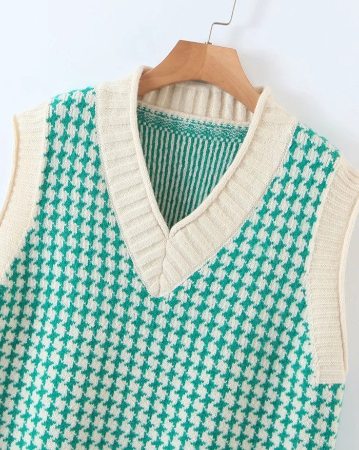 EMMIOL Houndstooth Pattern Sweater Vest