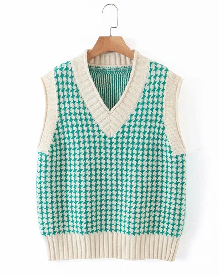 EMMIOL Houndstooth Pattern Sweater Vest