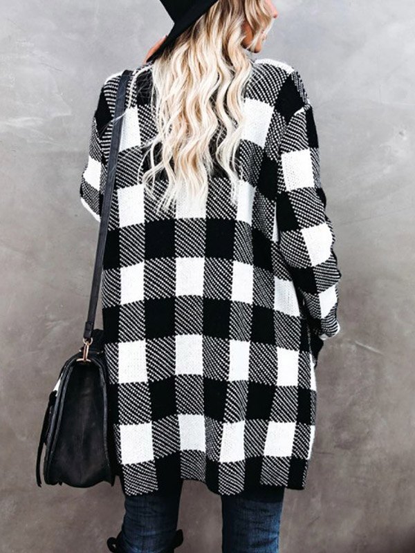 EMMIOL Mittellanger karierter Cardigan-Mantel