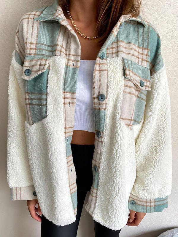 2022 Shacket Plaid Stitching Lambswool 