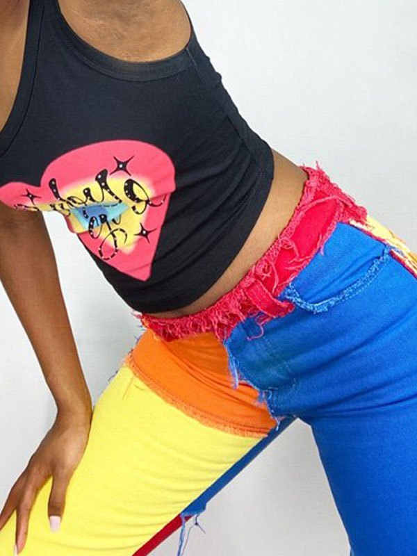EMMIOL Rainbow Patchwork Boyfriend Jeans
