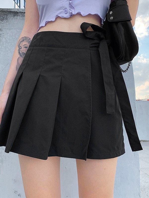 EMMIOL Bow Tie Pleated Mini Skirt