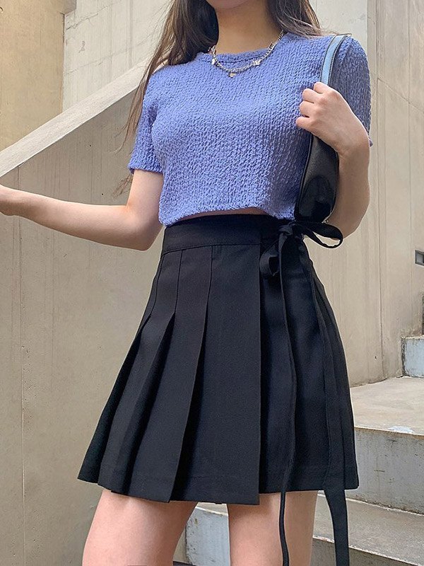 EMMIOL Bow Tie Pleated Mini Skirt
