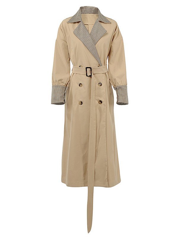 EMMIOL Plaid Patchwork Belted Trench Coat