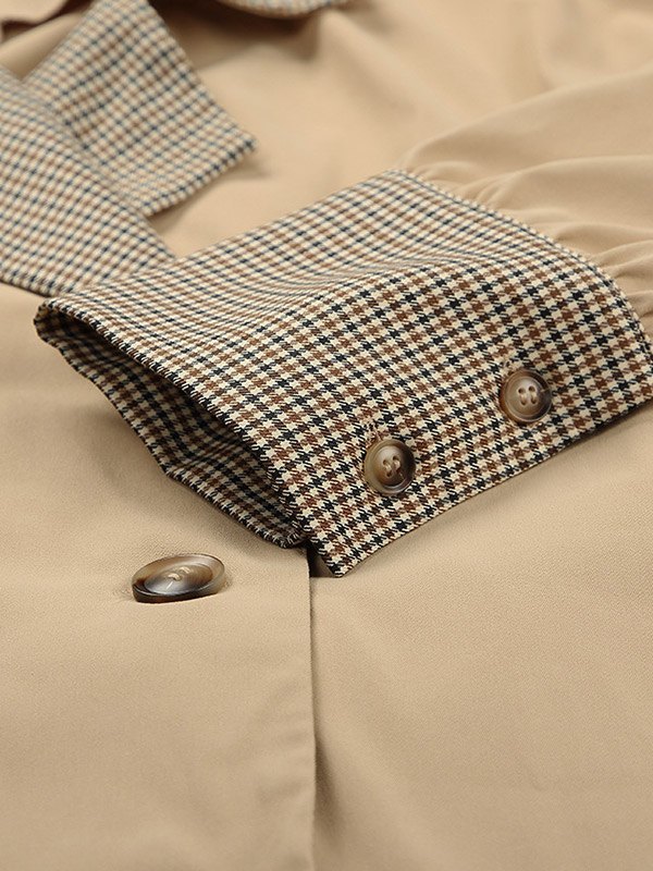 EMMIOL Gabardina a cuadros con cinturón y patchwork