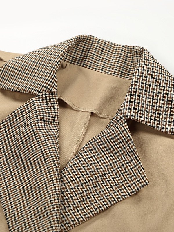 EMMIOL Gabardina a cuadros con cinturón y patchwork