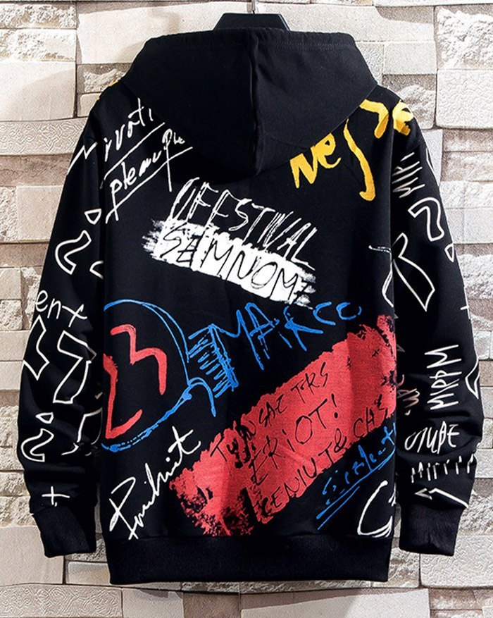 EMMIOL Sudadera con capucha con estampado de graffiti para hombre