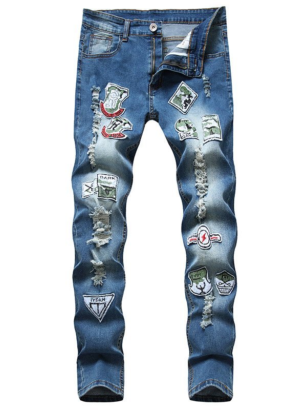 EMMIOL Jeans skinny strappati da uomo