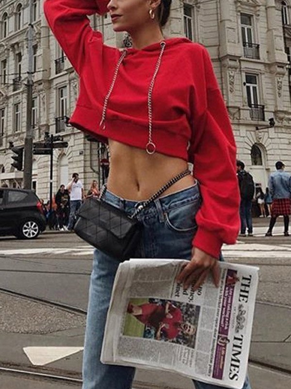 EMMIOL Sudadera corta con capucha sólida