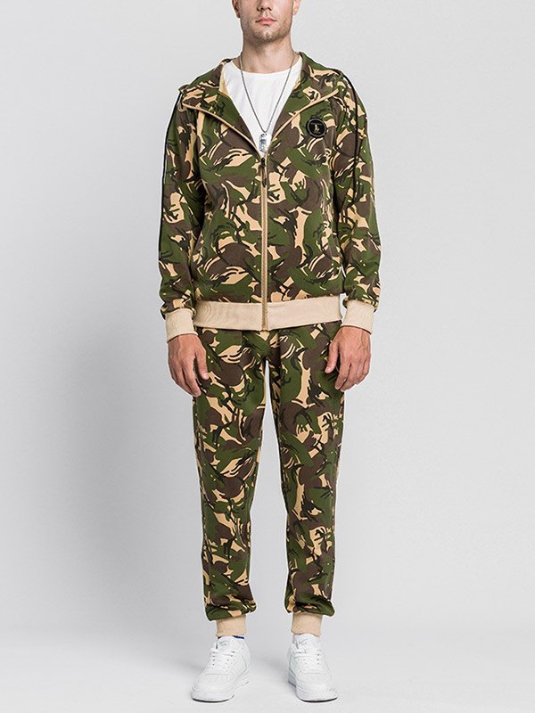 EMMIOL Men's Camo Print Tracksuit Two-Piece Outfit